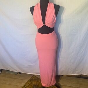 Superdown‎ Pink Ribbed Halter Twist Cutout Midi Dress Set Size S
